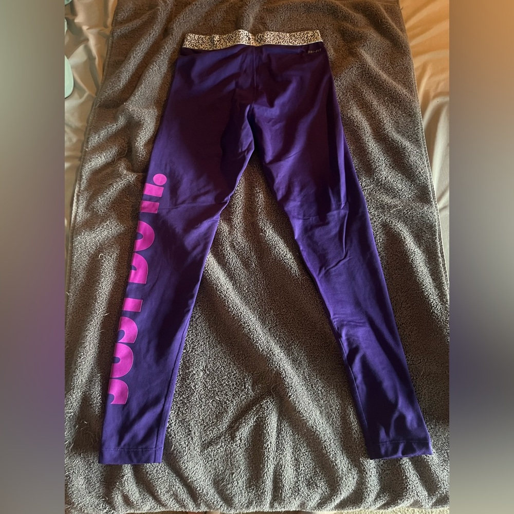 COPY - NIKE Dry Fit Leggings - Purple “Just do it” Pink logo down the leg
